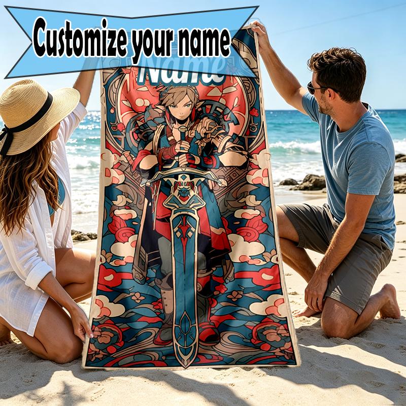 Custom Name Personalized The Legend of Zelda Print Beach Towel, for Trip Camping Beach Party Home Decor, Birthday Gift for Family & Friends