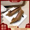 6778-1 Bow cachemire~ escarpins pointus, talons fins, chaussures simples à ouverture légère, tempérament élevé, polyvalentes au printemps et en automne