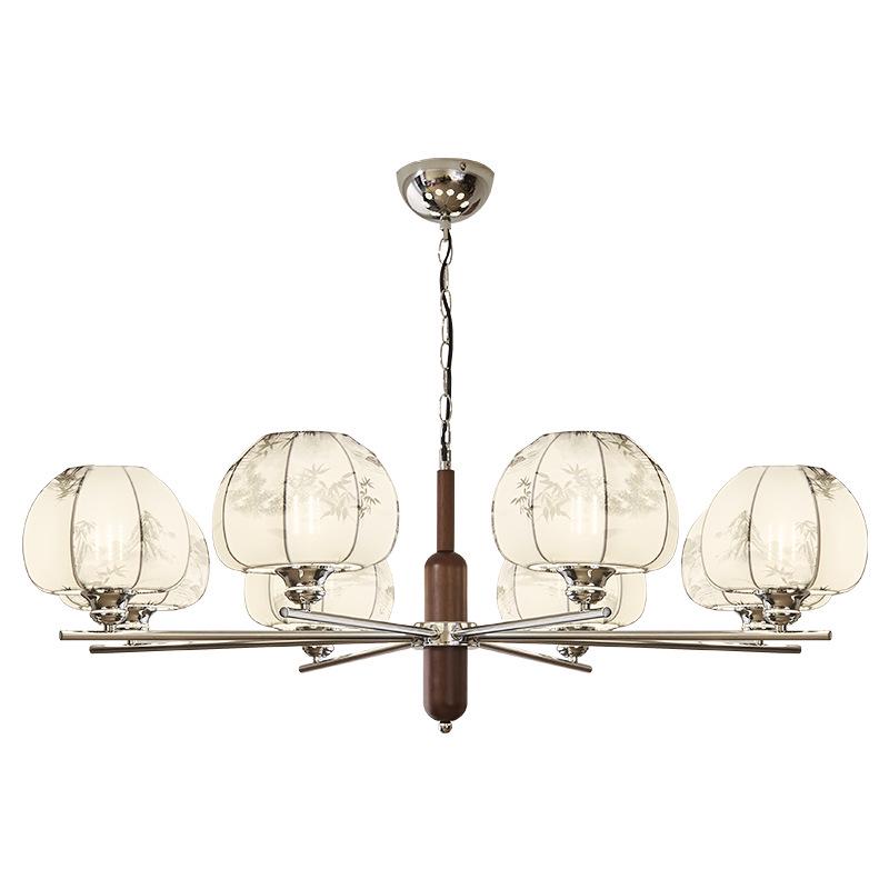 Song Dynasty-Style Chandelier: Retro Nanyang Design with Fabric and Walnut Wood for Living Room, Bedroom, or Dining Room