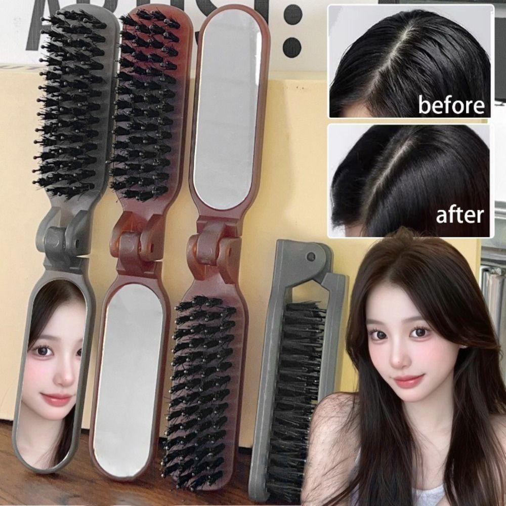 

Anti Static Massage Hair Comb Boar Bristle Integrated Styling Combs Travel Hairdressing Supplies кавовий