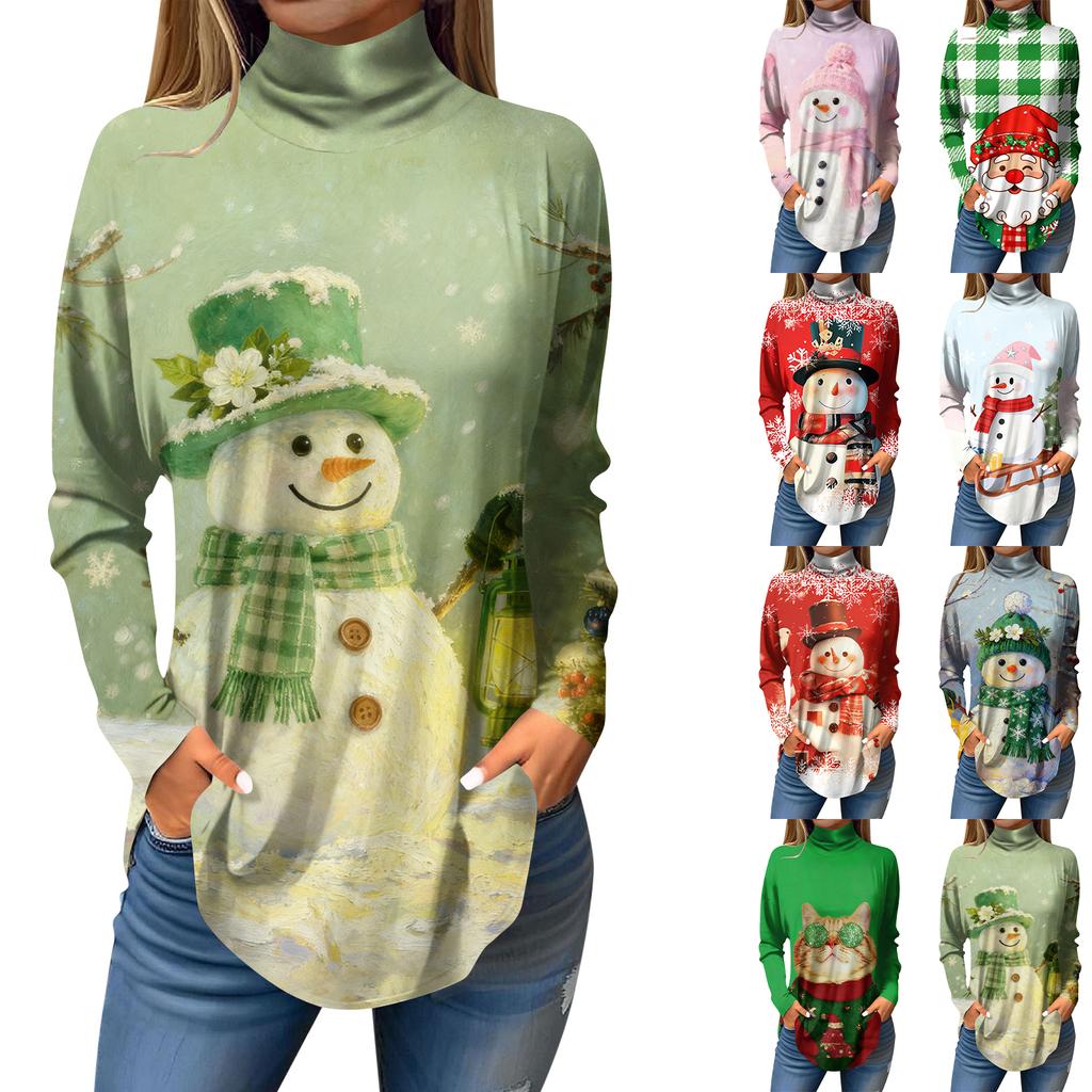 Tee Shirts For Women Fall Casual Long Sleeve Shirts Sweatshirt Vintage Printed High Neck Top Pullover