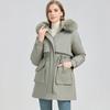Fur-Lined Mid Length Women's Coated Warm Cotton Coat Winter Hooded Parka Coat