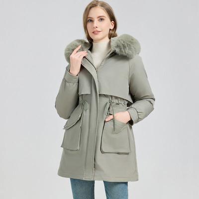 Fur-Lined Mid Length Women's Coated Warm Cotton Coat Winter Hooded Parka Coat