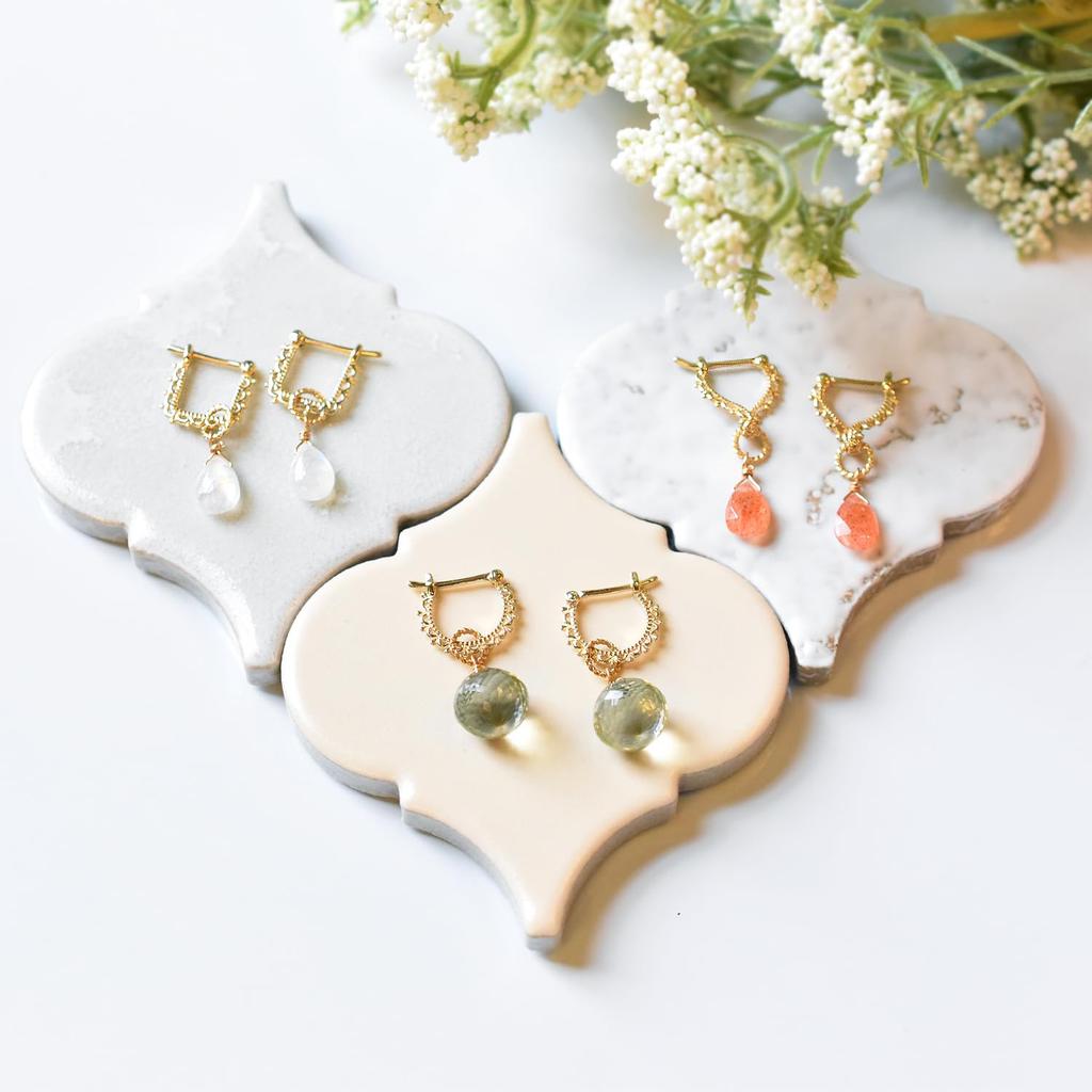 K10 Natural Stone Charm Earring Charm Pendant Top [Soi] Dress-up (Prehnite)