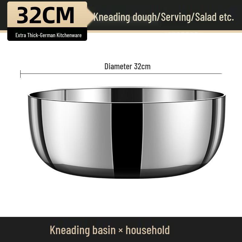 

Надзвичайно товста миска для змішування з нержавіючої сталі з кришкою - Універсальний кухонний таз для миття, супу, хот-поту та замішування тіста.