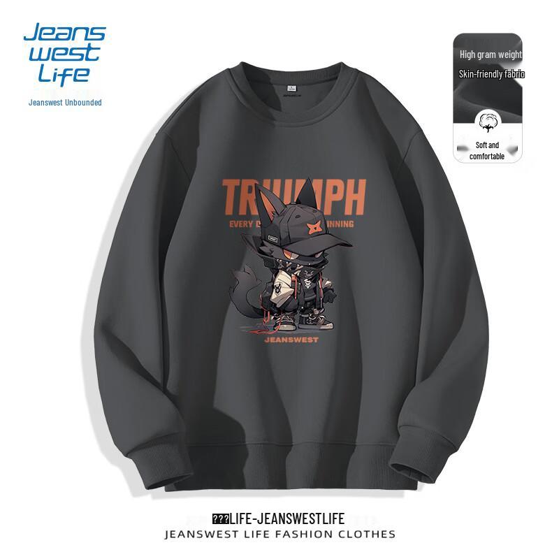 

JEANSWEST LIFE Men s Round Neck Pullover Sweatshirt with JZS Cat Print M