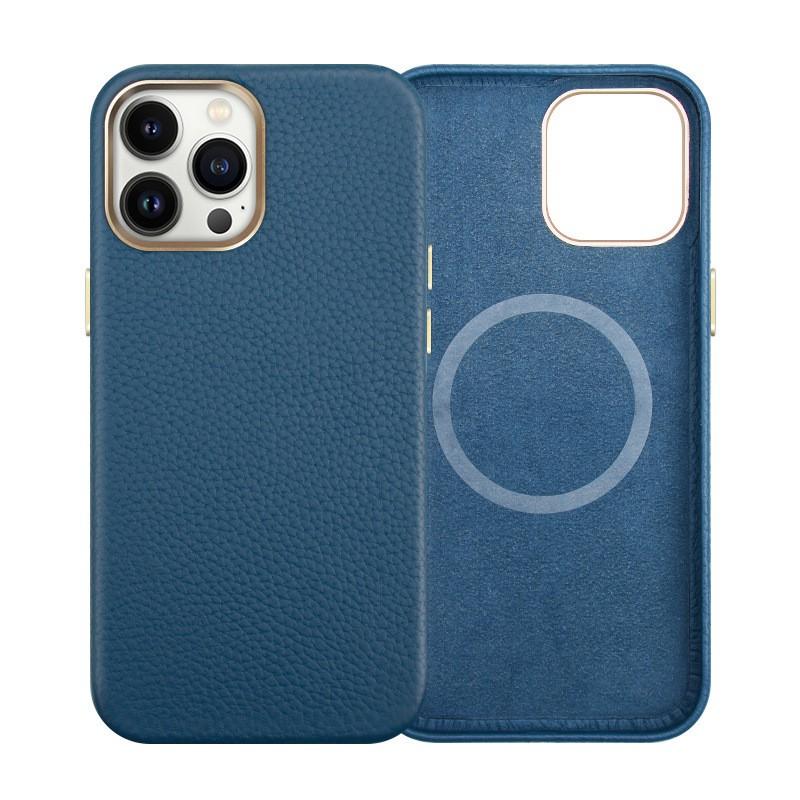 PremiumLeather Phone Case IPhone 12 13 14 Series Magnetic Snap-on Full Coverage Shockproof Protective Cover