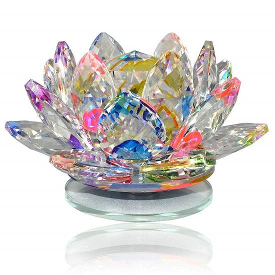 Vastu Feng Shui Transparent Adventure Crystal Lotus For Positive Energy Gift Item And Good Luck  Brings Prosperity, Success, 9 Cm