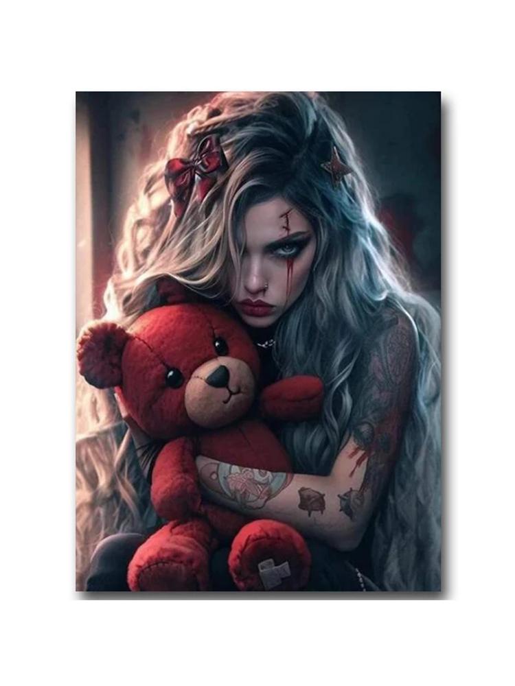Bear Girl Diamond Painting New 2024 Diy Full Square Round Diamond Mosaic Embroidery Cartoon Gothic Fantasy Art Home Decoration