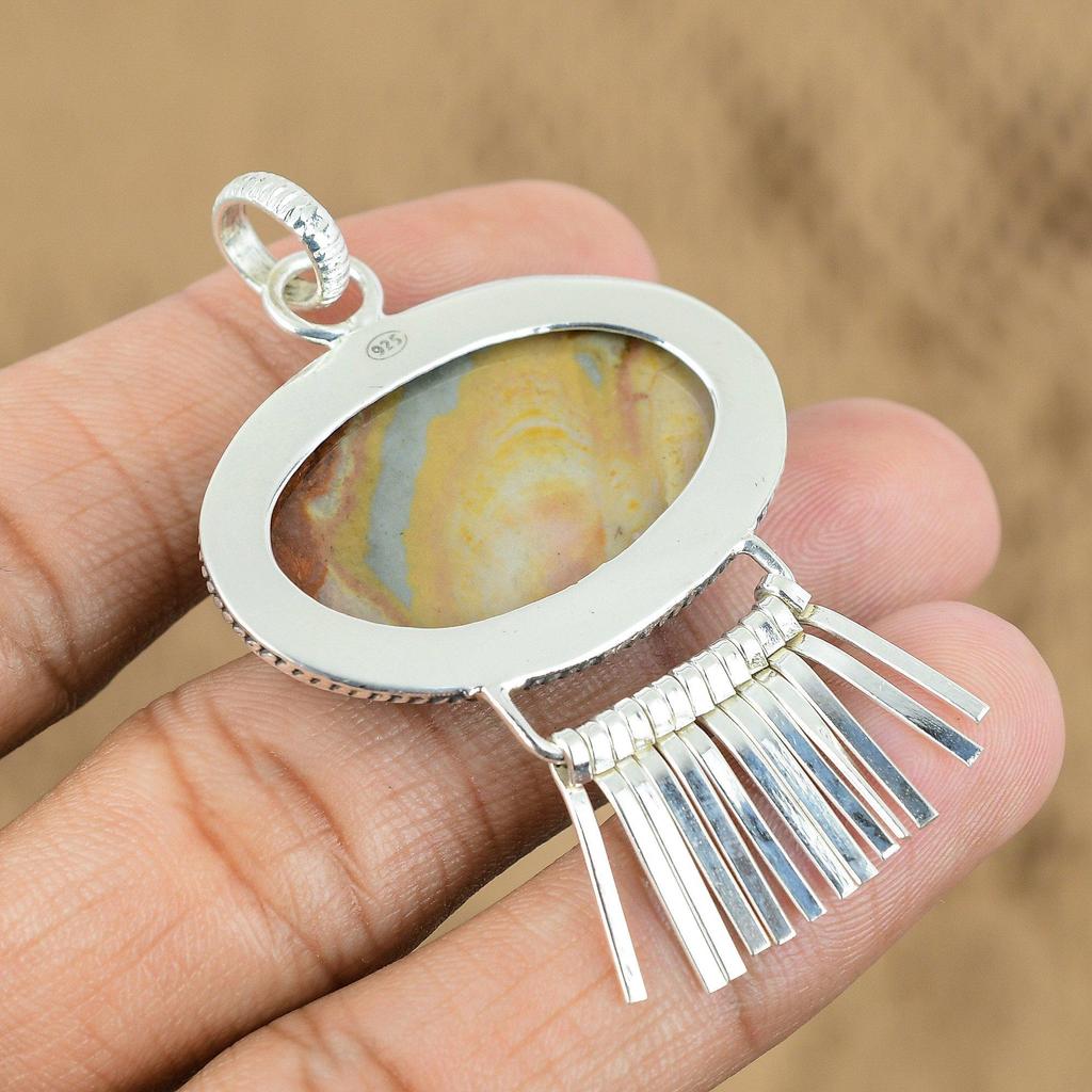 Womens day Deal Oval Natural Polychrome Jasper Sterling Silver Pendant Jewelry