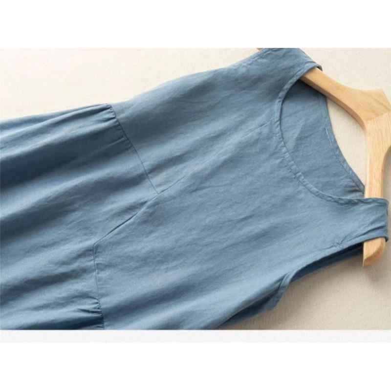 Tank Dress Women Loose Mid-length Tank Dress Day Summer Literary Retro