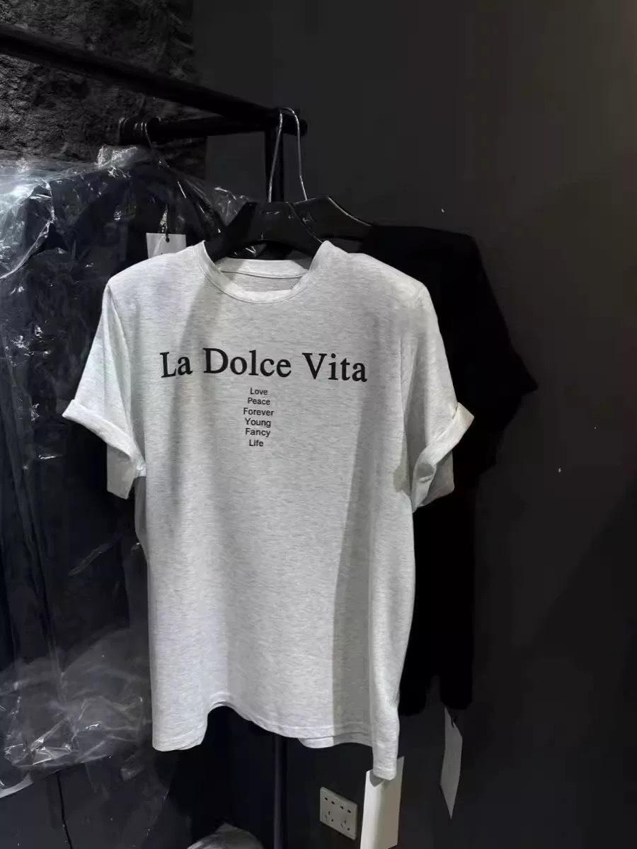 Korean Dongdaemun MM Summer American Casual Letter Print Loose Pure Cotton T-shirt for Women XL