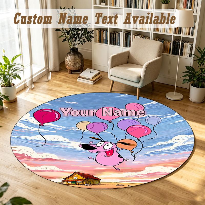 Courage the Cowardly Dog Personalized Round Rug Support Custom Name, Soft Home Decor Mat