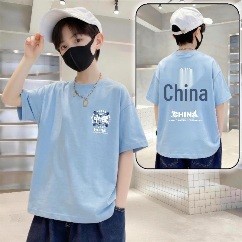 Boys' Trendy Loose Fit Letter Print Cotton T-shirt - Summer 2026