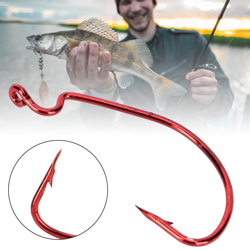 100PCS Red Worm Hooks High Carbon Steel Fishing Hooks Durable Bass Fishing Hooks  Bass Fishing