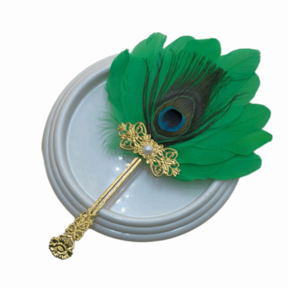 Antique Decorative Craft Fan Vintage Dance Fan New Chinese Style Feather Hand Fan Formal Events зелёный