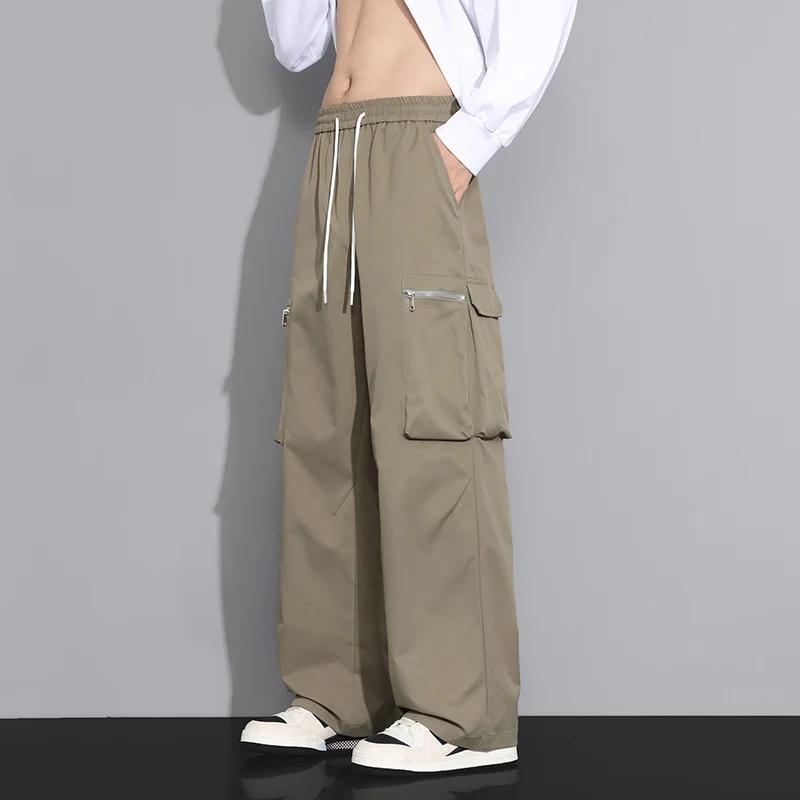 

2025 Мужские Весенне-Осенние Мужские Однотонные Брюки Карго Мужская Уличная Одежда Брюки Широкие Штанины Мужские Прямые Повседневные Свободные Брюки M