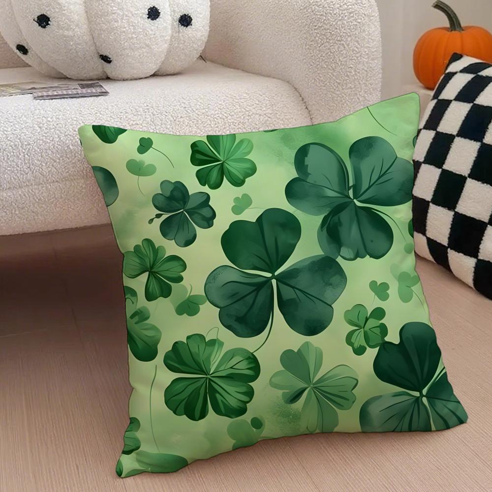 LLucky Four Leaf Clover Cushion Cover Throw Pillow Cover Hidden Button Durable Polyester Chair Cushion