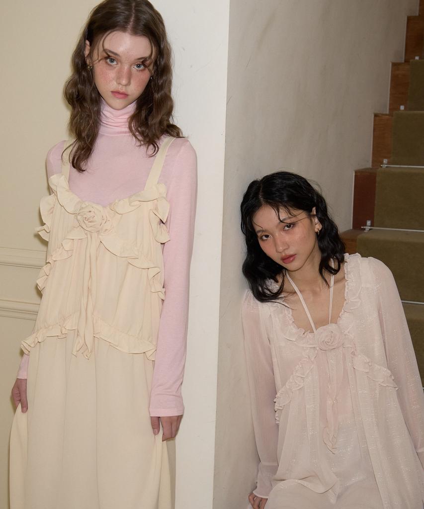 Salon De Yon Corsage Point Ruffle Sleeveless Dress_ Ivory