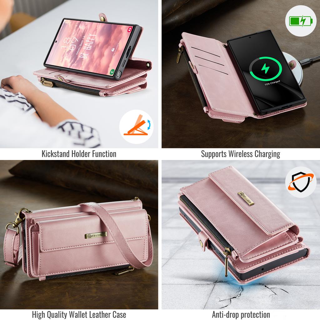 For Samsung Galaxy S23 Ultra Case CASEME C39 RFID Blocking Zipper Wallet Stand Leather Cover with Strap