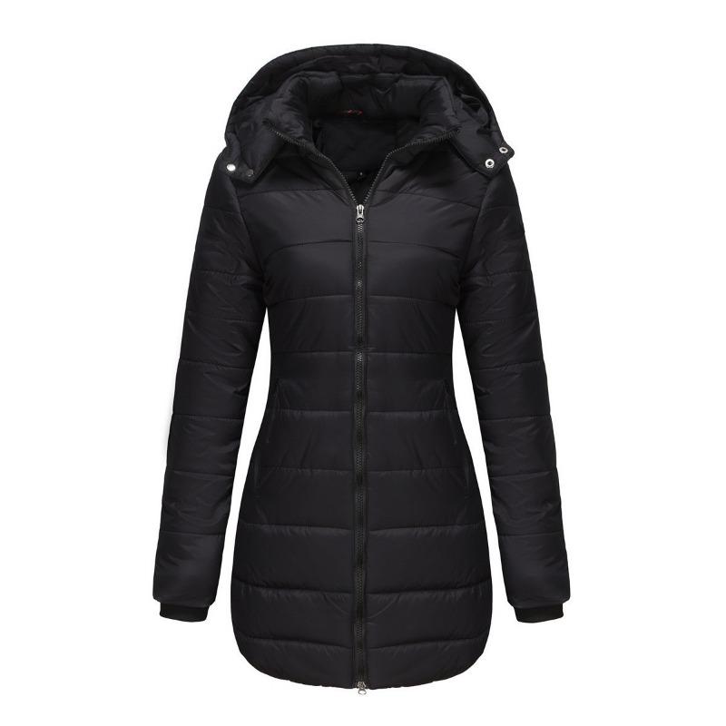 Autumn and Winter Women's Clothing Medium and Long Slim-fitting Hooded Jacket Casual Light Cotton-padded Clothing Cotton-padded Clothing Personality