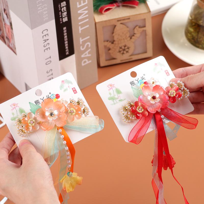 Elegant Hanfu-Inspired Hair Clip: Pearl Tassel Flower Design for Kids