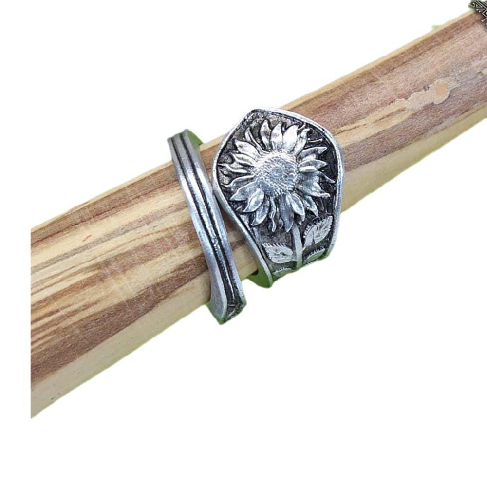 Retro Sunflower Pattern Open Adjustable Ring Temperament Men and Women Couple Ring Jewelry