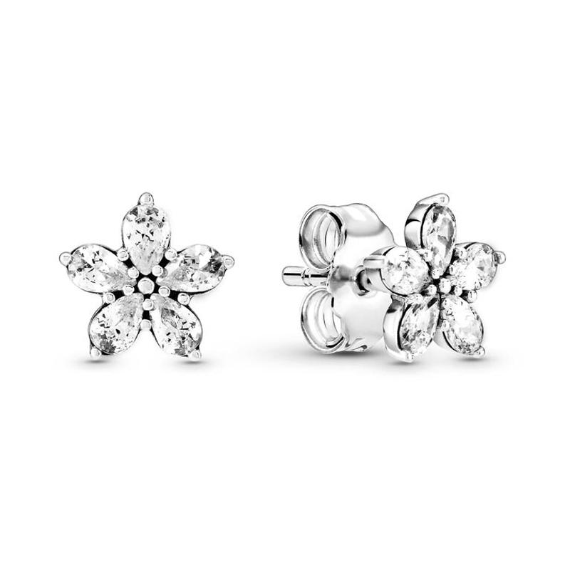 Pandora Sparkling snowflake shape 925 silver cubic zirconia earrings for women, silver 299239C01