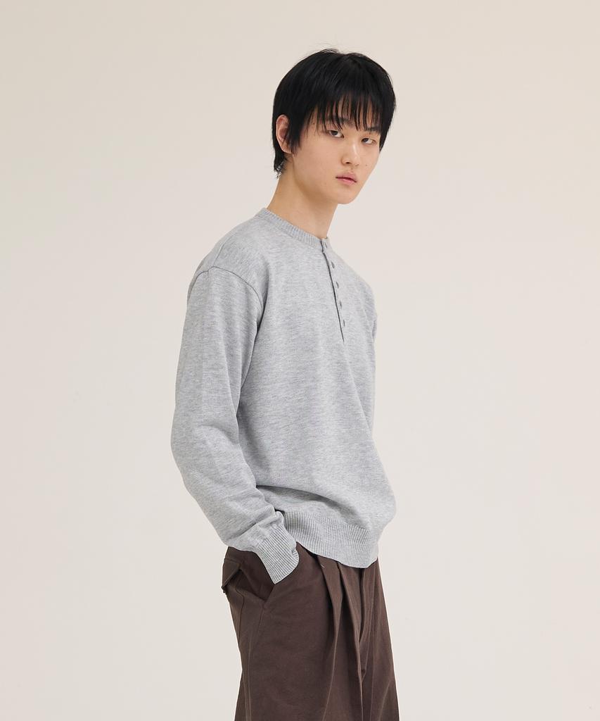 Akesi Andy Soft Henley Neck Knit_Melange Grey