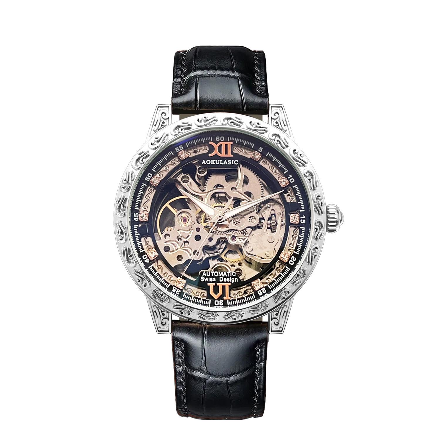 

Men s High-End Retro Automatic Mechanical Watch with Luminous Display, Waterproof Design, and Genuine Leather Strap