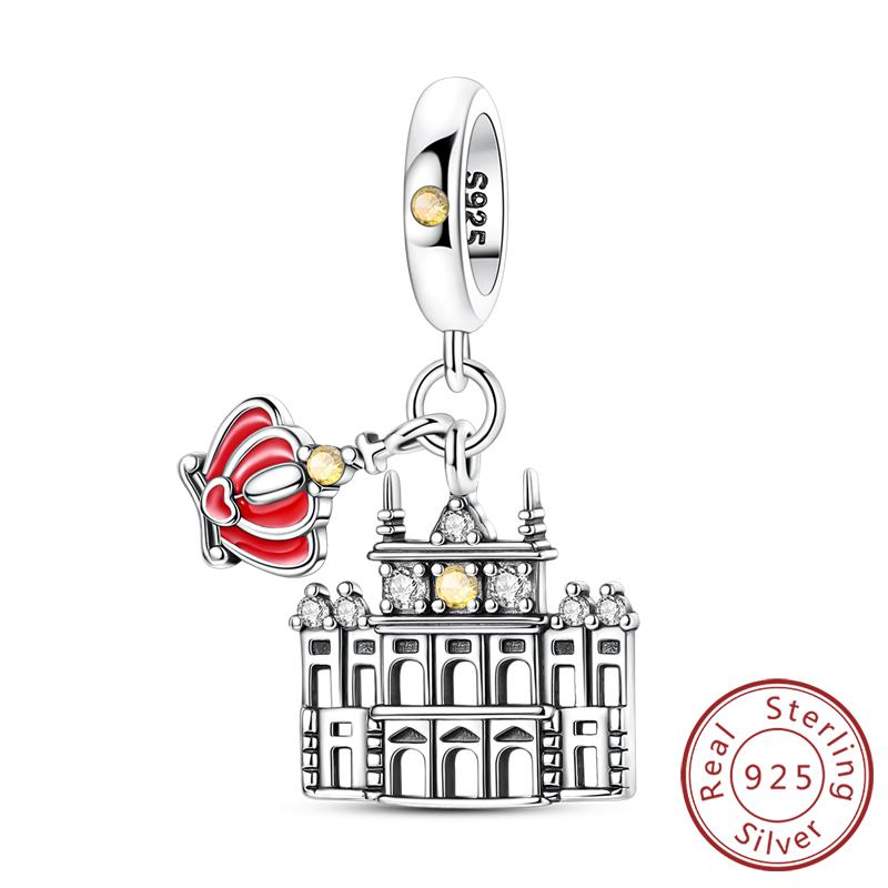 Original Copper Charms Beads Paris Eiffel Castle Church Pendant Fit Bracelet Bangle Pendant Women Diy Jewelry Gift