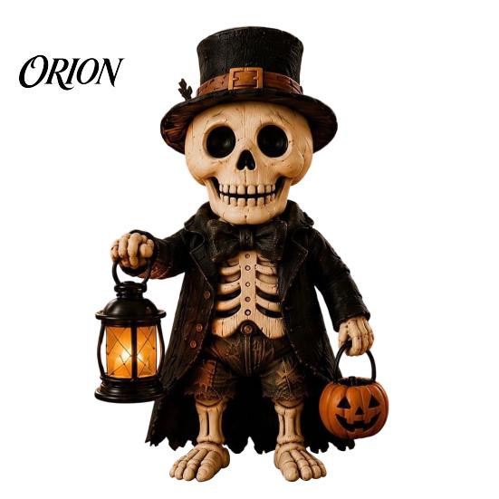 Unique Halloween Party Favors Wooden Figurine with Lantern, Pumpkin Scarecrow Skeleton Mummy Ghost Witch Atmospheric Window Displays Statue,