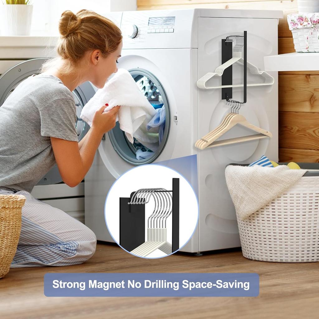 Magnetic Hanger Holder for Laundry Room, Space-Saving Hanger Organizer for Washing Machine Dryer, Holding up to 40 Velvet Wire Plastic Hangers (1,