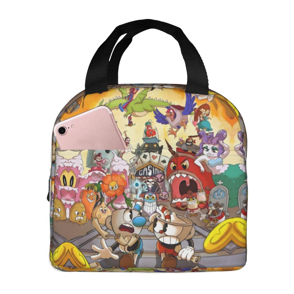 Custom Cupheads Resuable Lunch Box Women Men Leakproof Shooting Game Cooler Thermal Food Insulated Lunch Bag Office Work