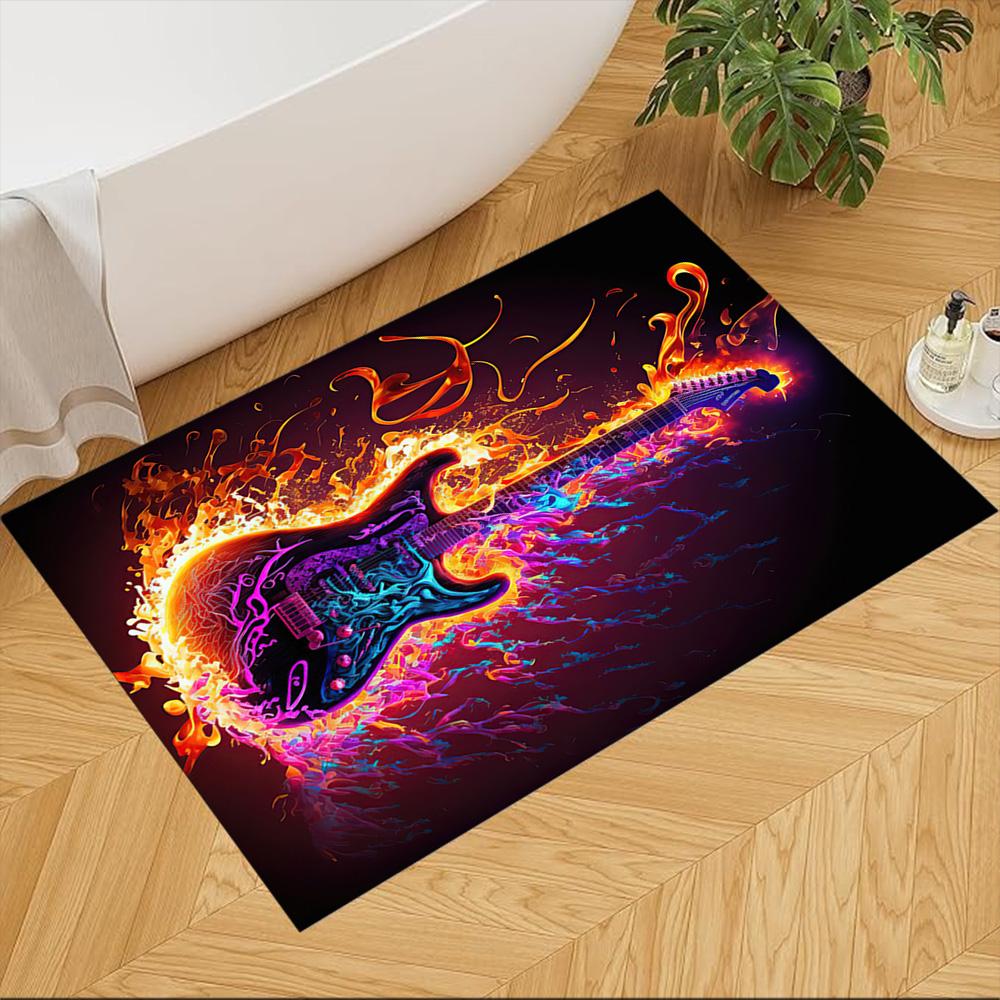 Electric Fire Guitar Fusion Non-Slip Home Carpet Design for Office Decor Living Room Bedroom Gift