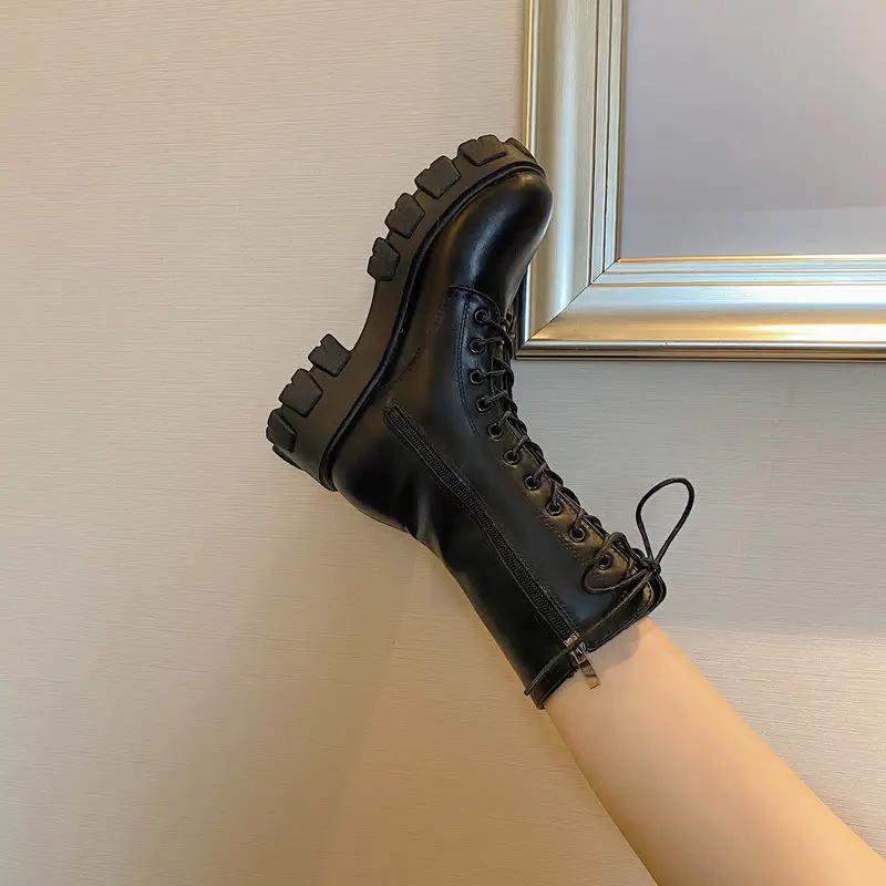 Fashion Women's Half High Boots Autumn Ladies Mid Calf Shoes Trend 2025 Platform on Promotion New In Hot Comfortable and Elegant Boot Pu