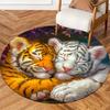 1Pcs Tiger Pattern Round Area Rug Indoor Non-Slip Washable Fiber Carpet Soft Comfortable Mat For Bedroom Living Room