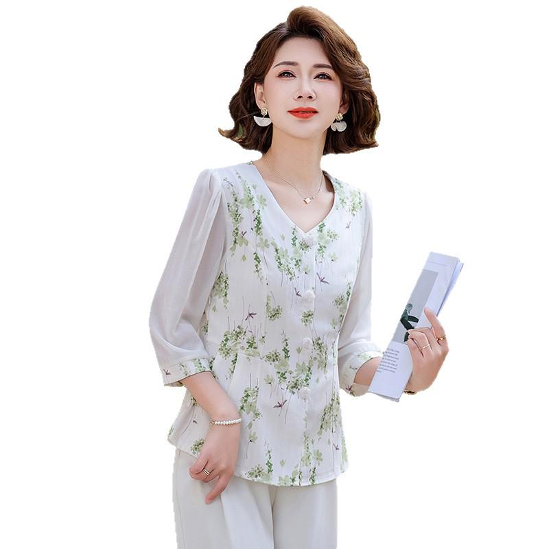 Elegant Summer Short-Sleeved Top for Middle-Aged Women