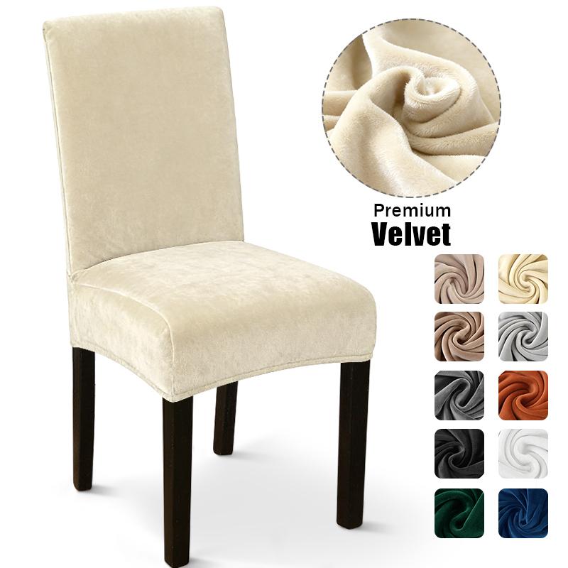 Soft Velvet Dining Chair Cover Stretch Parson Chair Slipcovers Thick Solid Fabric Washable Seat Protectors Banquet Wedding 1pc