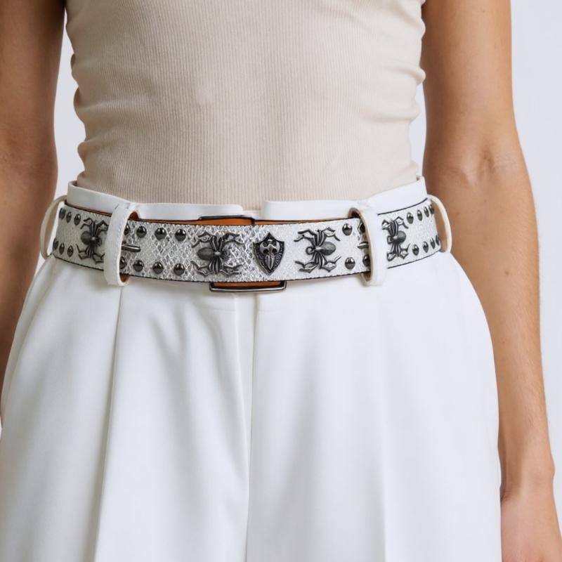 Punk Style Women's Jeans Belt With Studded Spiders Charm Adjustable Waist Strap PU Leather