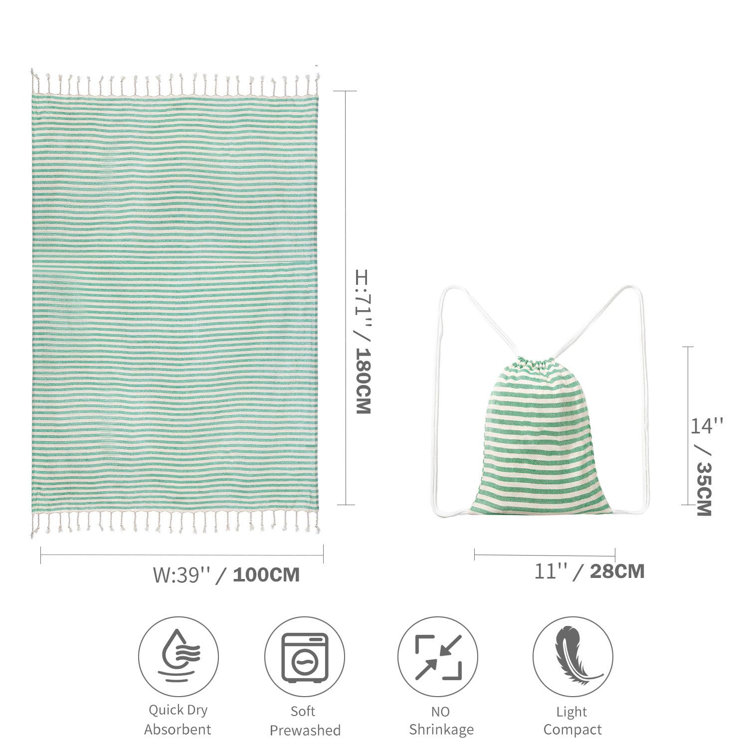 

Полосатое пляжное полотенце с бахромой и рюкзаком для взрослых, большое банное полотенце 100*180cm зелёный