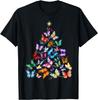 Kleurrijke Vlinder Kerstboom Grafisch T-shirt Heren Casual Korte Mouw Ronde Hals T-shirt