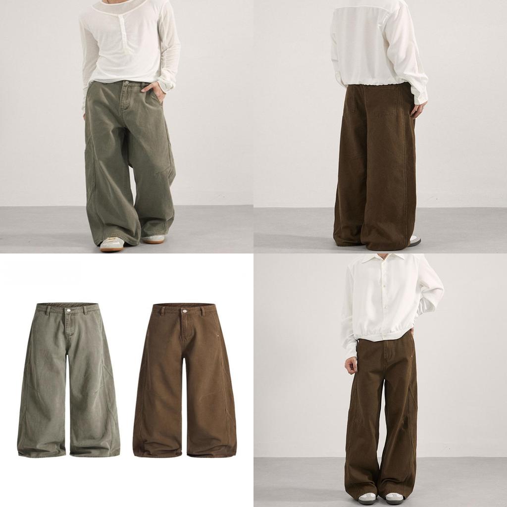 American Vintage Casual Pants With Solid Color For Men And Women