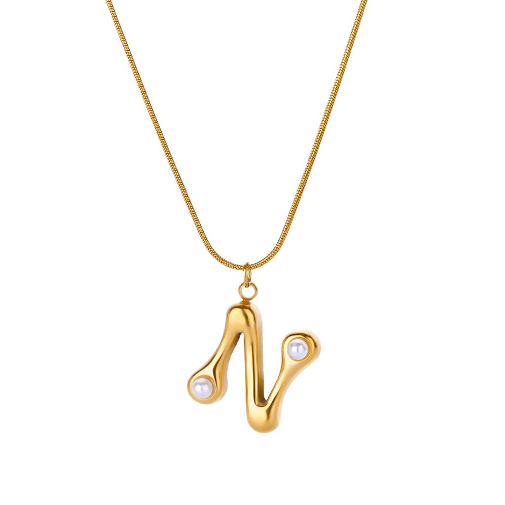 Initials Letter Pearl Necklaces For Women Gold Color Stainless Steel Letter Necklace Chain Collar Necklace Wedding Jewelry Gift