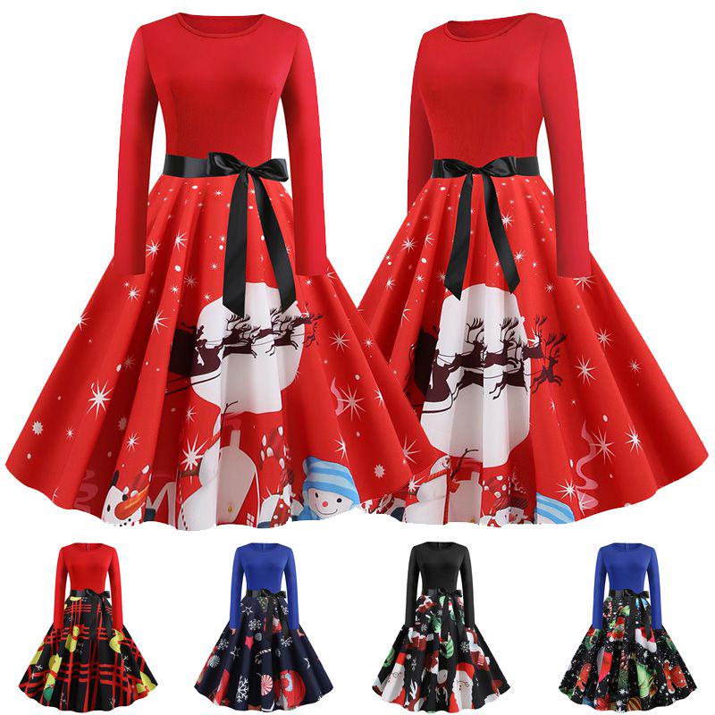 Elegant Women Long Sleeve Christmas Costume Dress In Vintage Santa Style