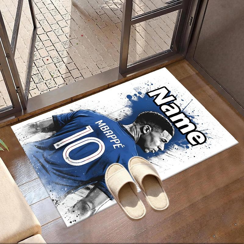 Custom Name Personalized Kylian Mbappe Print Carpet, Versatile Home Decor Rug, for Playroom, Apartment, Balcony, Entryway, Hallway Gift