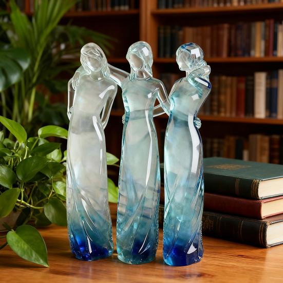 Goddess Figurine Resin Tinted Goddess of Hope Sisters Sculpture Transparent Gradient Blue Woman Statue for Table Mantel Bookshelf Decor