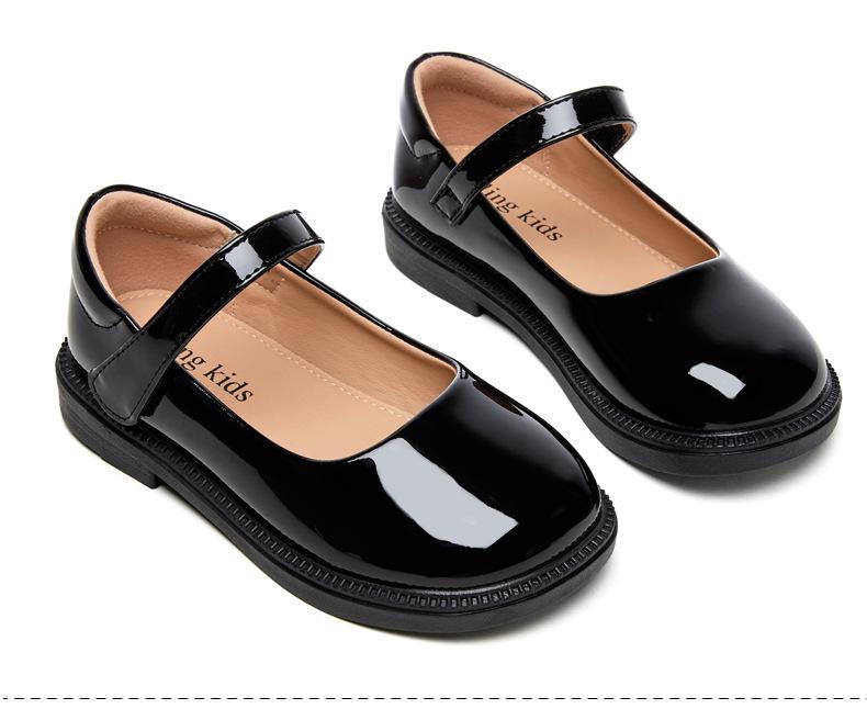 Sofort lieferbar Kinder Prinzessin Lederschuhe - Frühling/Herbst 2025, Schwarze Grundschul Auftrittsschuhe, Weiches Leder und Sohle.