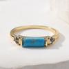 Vintage Square Inlaid Blue Stone Women's Ring Ethnic Gold Color Hand Carving Daily Wear Party Jewelry Anniversary Gift