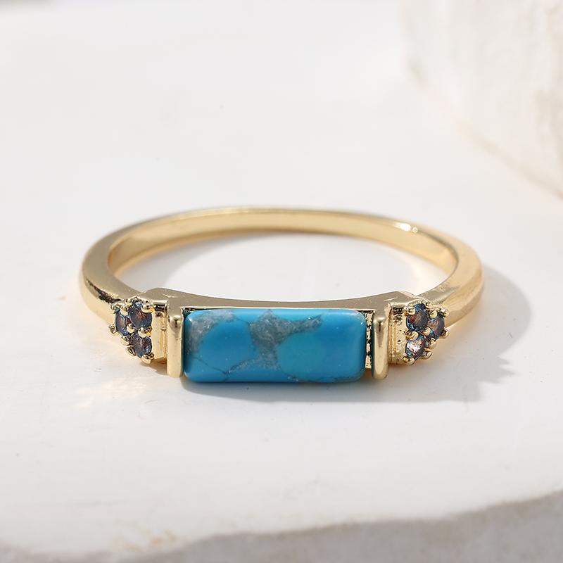 Vintage Square Inlaid Blue Stone Women's Ring Ethnic Gold Color Hand Carving Daily Wear Party Jewelry Anniversary Gift